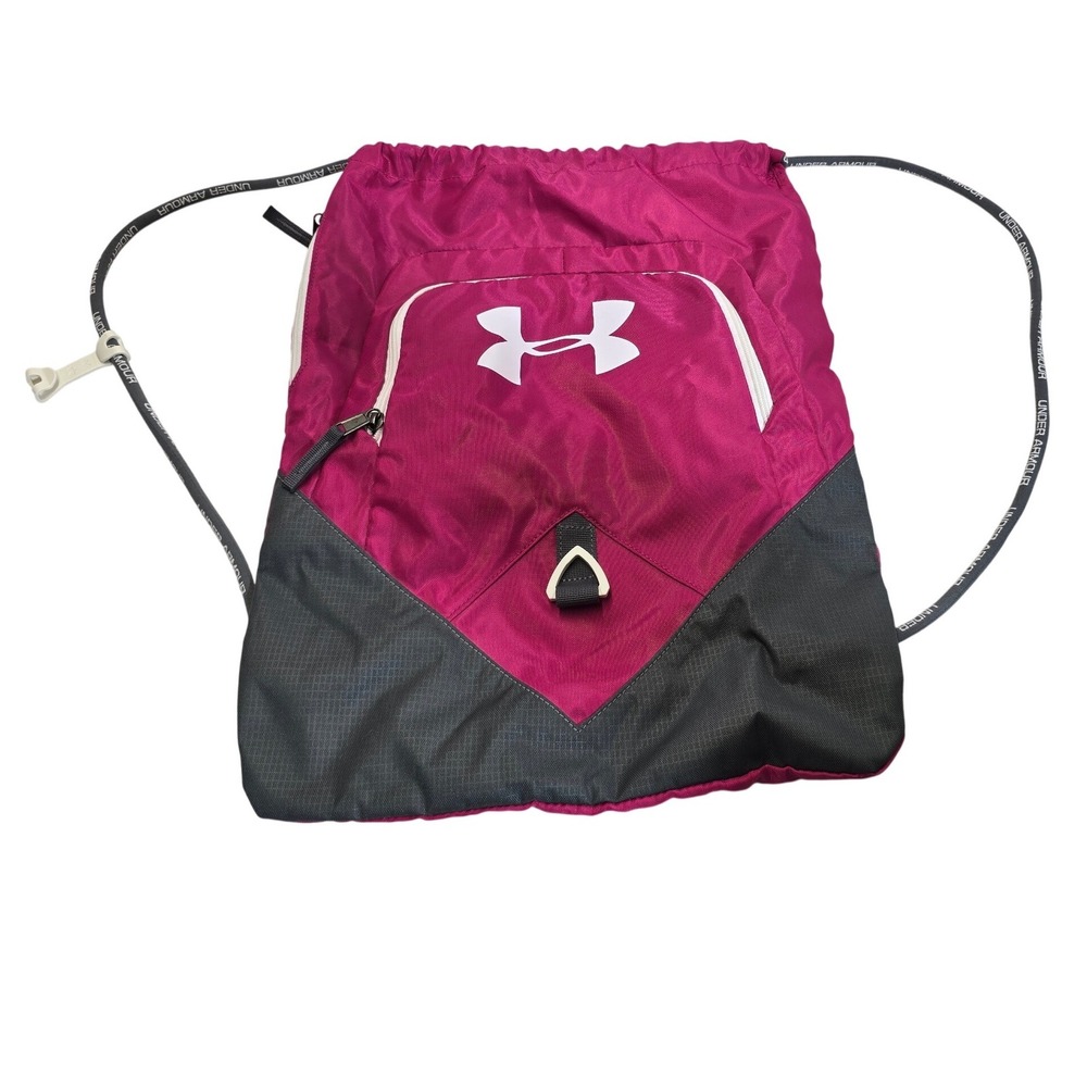 Under Armour Ozsee Sackpack Drawstring Bag Pink Gray Gym Backpack 1261954 OSFA